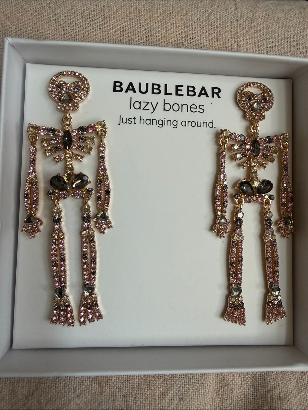 NIB~ BaubleBar Gold-Tone Crystal Skeleton Drop Earrings